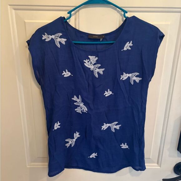 THML Royal Blue Blouse with White Embroidery - Picture 3 of 5